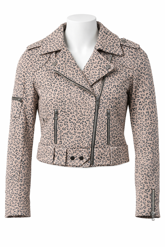 Leopard Print Leather Biker Jacket – Bold & Stylish