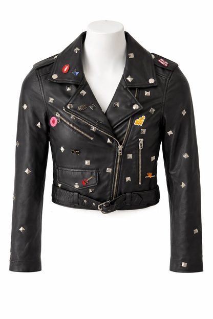 Studded Black Leather Biker Jacket – Statement Piece