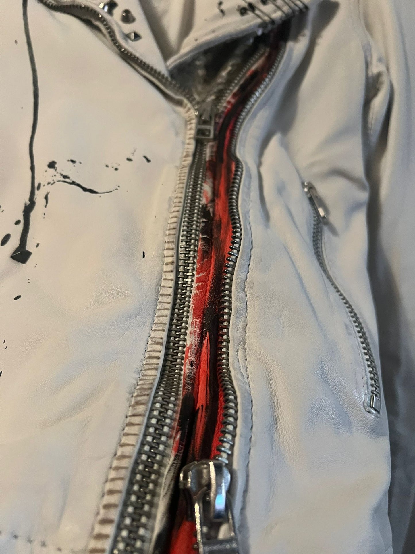 Ivory Studded Leather Biker Jacket