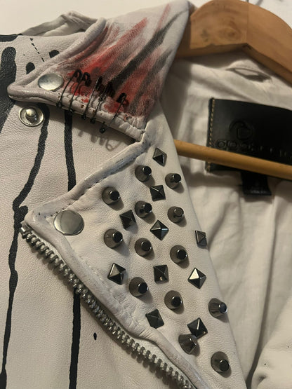 Ivory Studded Leather Biker Jacket
