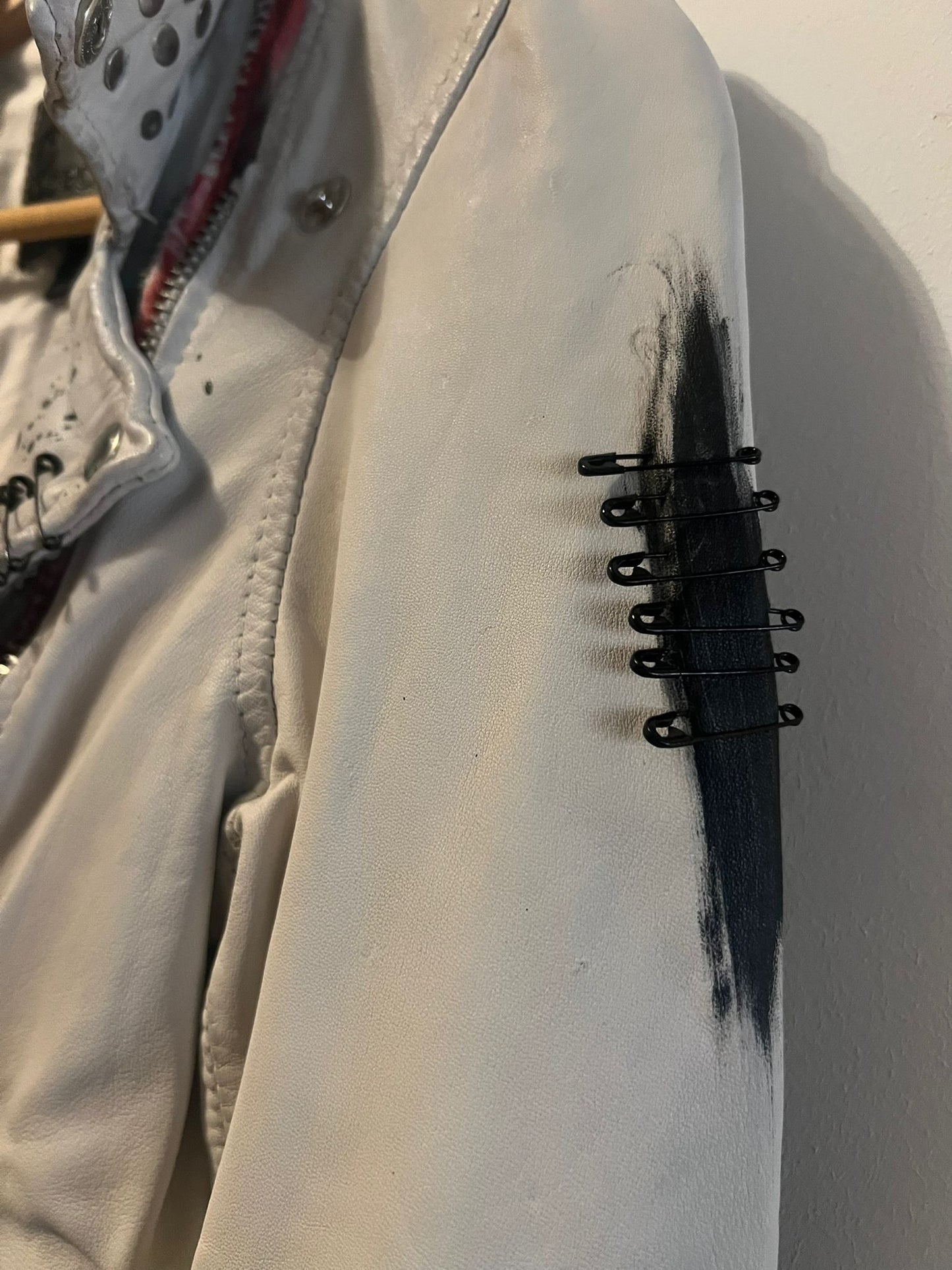 Ivory Studded Leather Biker Jacket